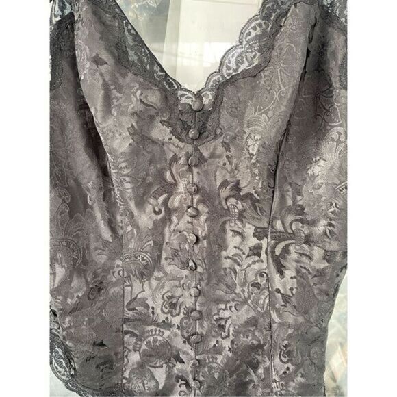 T1 VTG Victoria's Secret Floral Teddy Bodysuit Black Gold Label - Picture 4 of 7